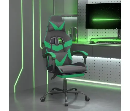 Datorspēļu Krēsls Ar Kāju Balstu, Melna Un Zaļa Mākslīgā Āda Vidaxl