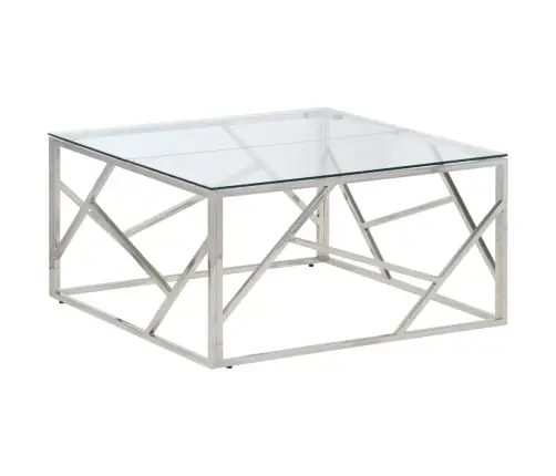 Kafijas Galdiņš, Sudrabains, Nerūsējošs Tērauds, Rūdīts Stikls Vidaxl