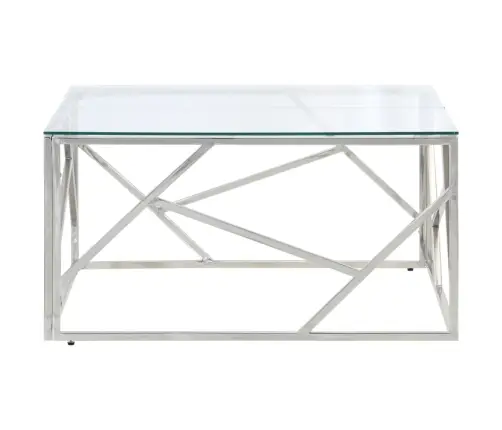 Kafijas Galdiņš, Sudrabains, Nerūsējošs Tērauds, Rūdīts Stikls Vidaxl