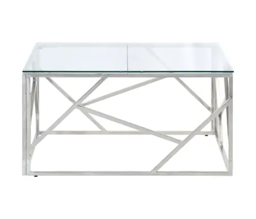 Kafijas Galdiņš, Sudrabains, Nerūsējošs Tērauds, Rūdīts Stikls Vidaxl