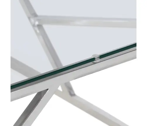 Kafijas Galdiņš, Sudrabains, Nerūsējošs Tērauds, Rūdīts Stikls Vidaxl