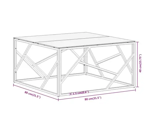 Kafijas Galdiņš, Sudrabains, Nerūsējošs Tērauds, Rūdīts Stikls Vidaxl