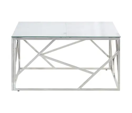 Kafijas Galdiņš, Sudrabains, Nerūsējošs Tērauds, Rūdīts Stikls Vidaxl