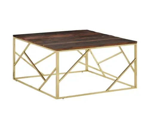 Kohvilaud, Kuldne, Roostevaba Teras Ja Akaatsiapuit Kohvilaud, Kuldne, Roostevaba Teras Ja Akaatsiapuit