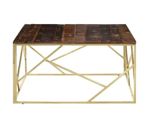 Kohvilaud, Kuldne, Roostevaba Teras Ja Akaatsiapuit Kohvilaud, Kuldne, Roostevaba Teras Ja Akaatsiapuit