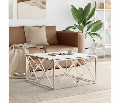 Kafijas Galdiņš, Sudrabains, 80X80X40 Cm, Tērauds, Stikls Vidaxl