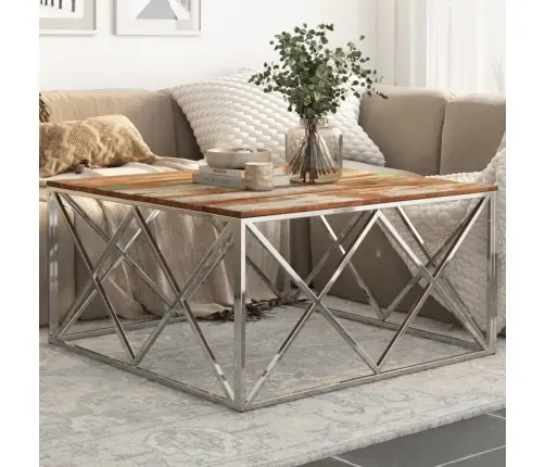 Kafijas Galdiņš, Nerūsējošs Tērauds Un Pārstrādāts Masīvkoks Vidaxl