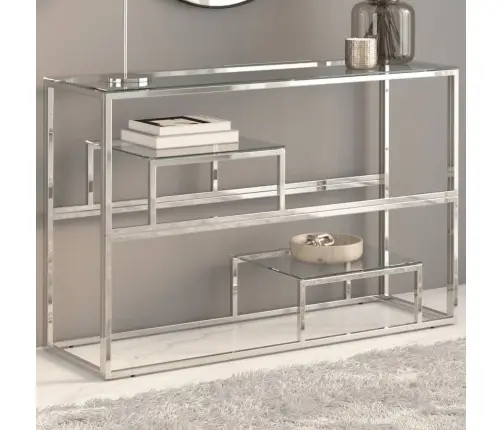 Konsoles Galdiņš, Sudrabains, Nerūsējošs Tērauds, Rūdīts Stikls Vidaxl