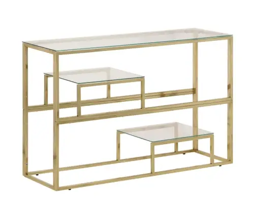 Kafijas Galdiņš, Zelta Krāsā, Nerūsējošs Tērauds, Rūdīts Stikls Vidaxl