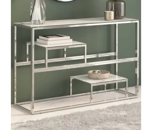 Konsoles Galdiņš, Sudrabains, Nerūsējošs Tērauds, Rūdīts Stikls Vidaxl