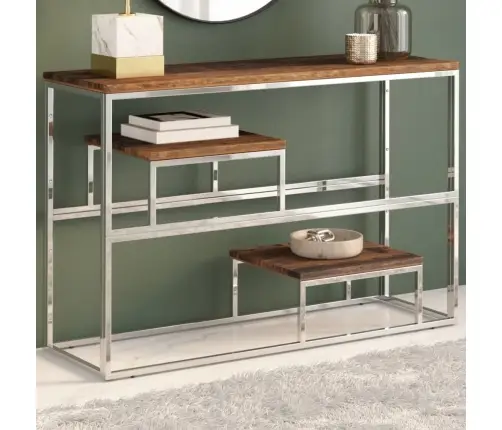 Konsoles Galdiņš, Sudrabains Nerūsējošs Tērauds, Gulšņu Koks Vidaxl