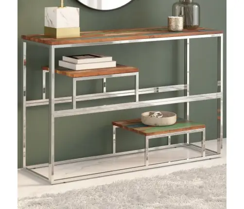 Konsoollaud, Hõbedane, Roostevaba Teras Ja Taastatud Puit