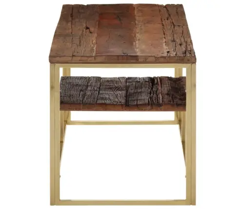 Kafijas Galdiņš Zeltains Nerūsējošs Tērauds Un Gulšņu Masīvkoks Vidaxl