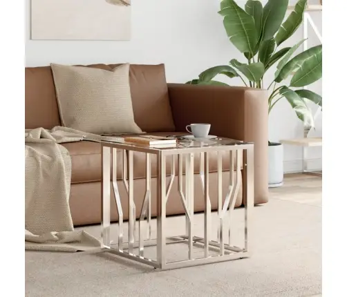 Kohvilaud Hõbedane, 50X50X50 cm Roostevaba Teras Ja Klaas