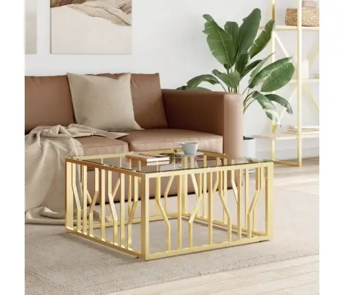 Kavos Staliukas, Auksinis, 80X80X40cm Plienas Ir Stiklas