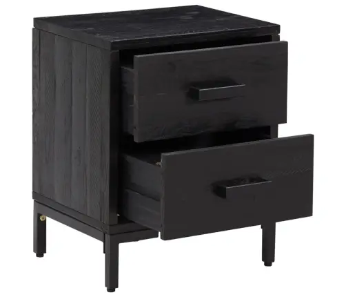 Naktinė Spintelė, Juoda, 36X30X45cm Pušies Medienos Masyvas
