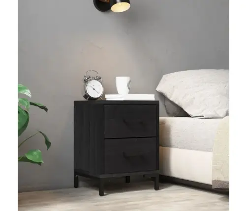 Naktinė Spintelė, Juoda, 36X30X45cm Pušies Medienos Masyvas