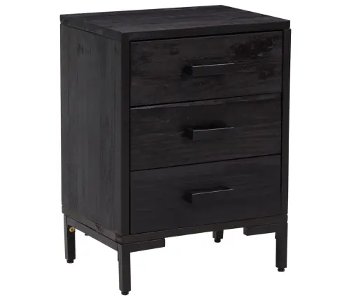 Naktinė Spintelė, Juoda, 40X30X55cm Pušies Medienos Masyvas