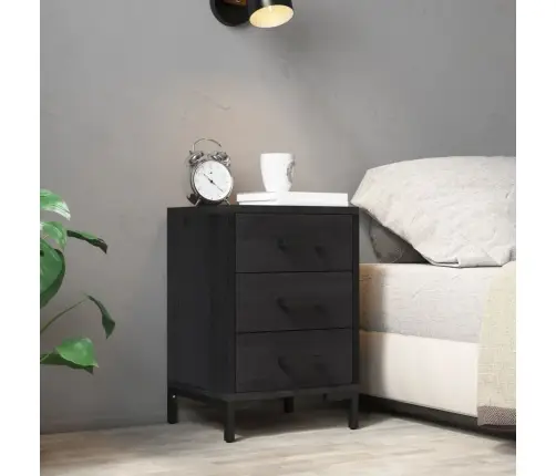 Naktinė Spintelė, Juoda, 40X30X55cm Pušies Medienos Masyvas