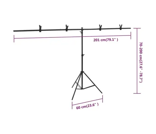 Fonu Statīvs, T-Forma, Melns, 201X60X(70-200) Cm Vidaxl