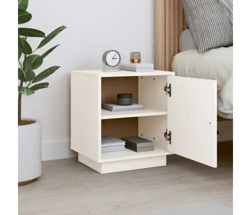 Naktsskapītis, Balts, 40X34X45 Cm, Priedes Masīvkoks Vidaxl