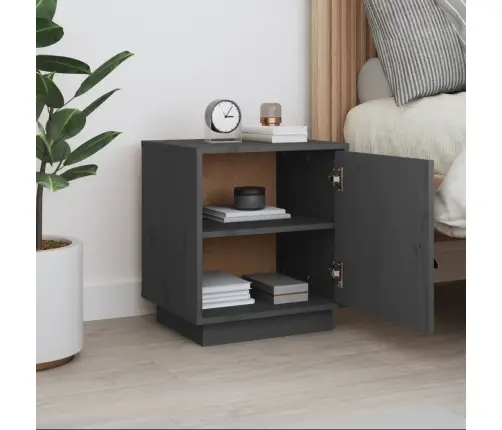 Naktinė Spintelė, Pilka, 40X34X45cm Pušies Medienos Masyvas Naktinė Spintelė, Pilka, 40X34X45cm Pušies Medienos Masyvas