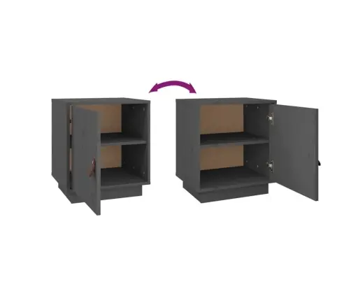 Naktinė Spintelė, Pilka, 40X34X45cm Pušies Medienos Masyvas Naktinė Spintelė, Pilka, 40X34X45cm Pušies Medienos Masyvas