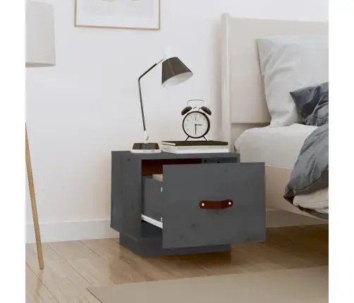 Naktinė Spintelė, Pilka, 40X34X35cm Pušies Medienos Masyvas