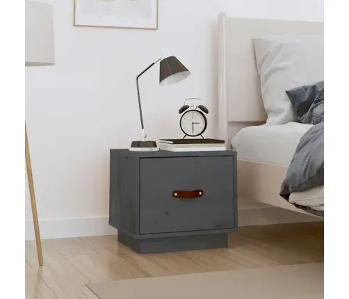 Naktinė Spintelė, Pilka, 40X34X35cm Pušies Medienos Masyvas