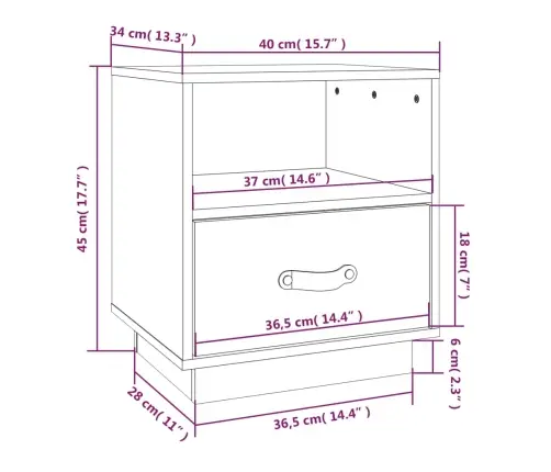 Naktsskapītis, Pelēks, 40X34X45 Cm, Priedes Masīvkoks Vidaxl