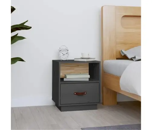 Naktsskapītis, Pelēks, 40X34X45 Cm, Priedes Masīvkoks Vidaxl