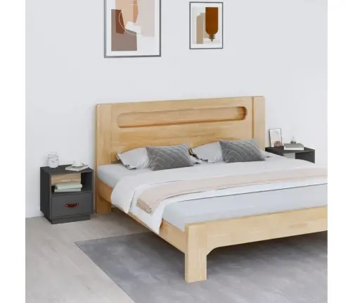 Naktsskapīši, 2 Gab., Pelēki, 40X34X45 Cm, Priedes Masīvkoks Vidaxl