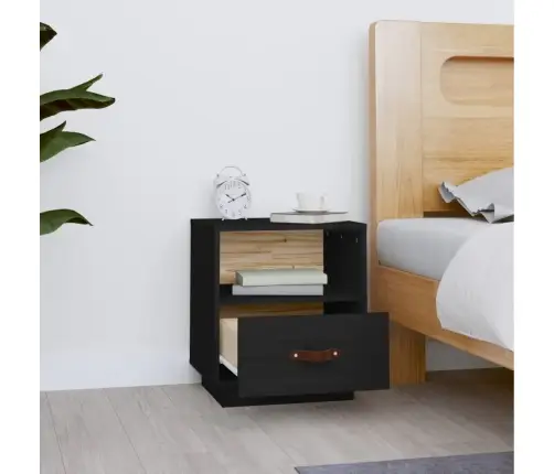 Naktinė Spintelė, Juoda, 40X34X45cm Pušies Medienos Masyvas