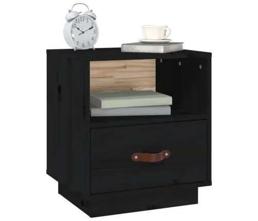 Naktinė Spintelė, Juoda, 40X34X45cm Pušies Medienos Masyvas