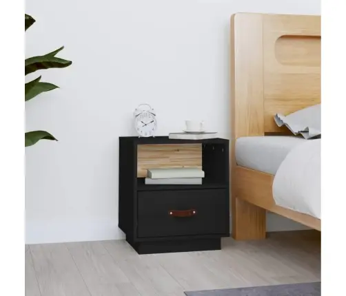 Naktinė Spintelė, Juoda, 40X34X45cm Pušies Medienos Masyvas