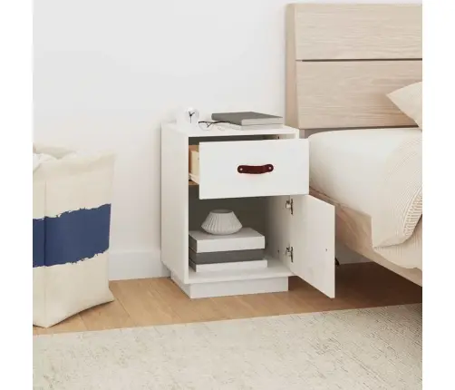 Naktsskapītis, Balts, 40X34X55 Cm, Priedes Masīvkoks Vidaxl