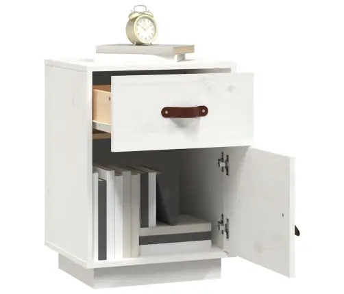 Naktsskapītis, Balts, 40X34X55 Cm, Priedes Masīvkoks Vidaxl