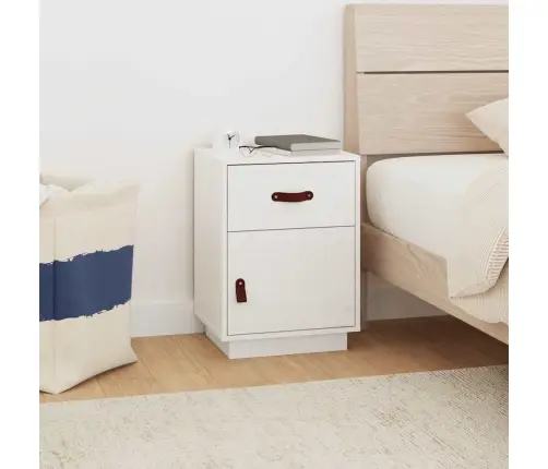 Naktsskapītis, Balts, 40X34X55 Cm, Priedes Masīvkoks Vidaxl