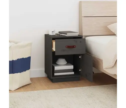 Naktsskapītis, Pelēks, 40X34X55 Cm, Priedes Masīvkoks Vidaxl