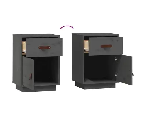 Naktsskapītis, Pelēks, 40X34X55 Cm, Priedes Masīvkoks Vidaxl