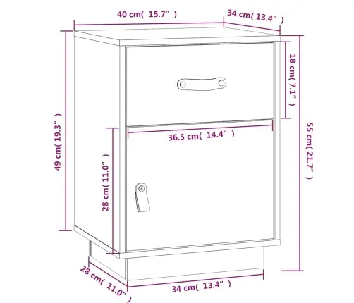 Naktsskapītis, Pelēks, 40X34X55 Cm, Priedes Masīvkoks Vidaxl