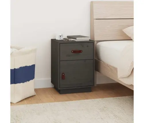 Naktsskapītis, Pelēks, 40X34X55 Cm, Priedes Masīvkoks Vidaxl