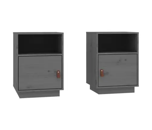 Naktinės Spintelės, 2Vnt., Pilkos, 40X34X55cm Pušies Masyvas