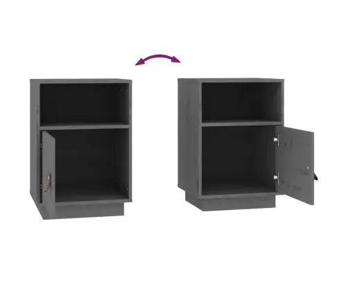 Naktinės Spintelės, 2Vnt., Pilkos, 40X34X55cm Pušies Masyvas