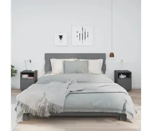 Naktinės Spintelės, 2Vnt., Pilkos, 40X34X55cm Pušies Masyvas