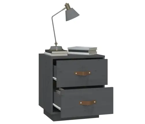 Naktinė Spintelė, Pilka, 40X34X45cm Pušies Medienos Masyvas