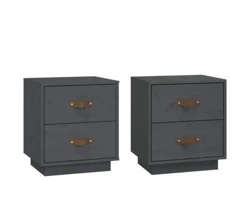 Naktinės Spintelės, 2Vnt., Pilkos, 40X34X45cm Pušies Masyvas