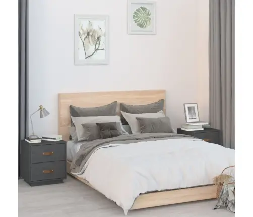 Naktinės Spintelės, 2Vnt., Pilkos, 40X34X45cm Pušies Masyvas