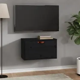 Sienas Skapītis, Melns, 60X30X35 Cm, Priedes Masīvkoks Vidaxl