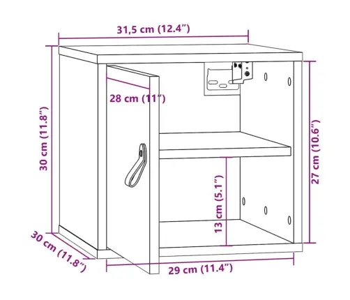 Sienas Skapītis, 31,5X30X30 Cm, Priedes Masīvkoks Vidaxl